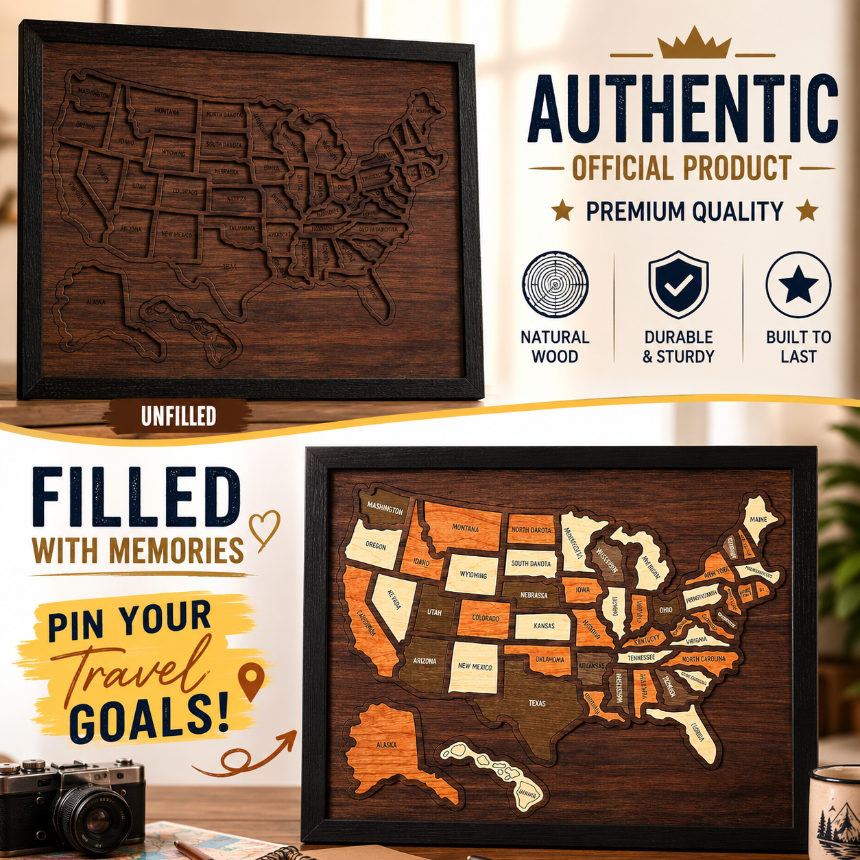 Wooden USA Travel Map Puzzle | Track Your Adventures Across America.