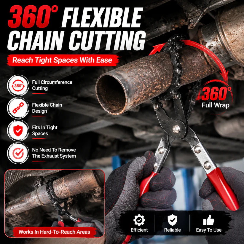 ✨ Chain Exhaust Pipe Cutter | Spark-Free 360° Manual Tube Cutting Tool