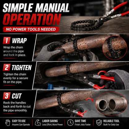 ✨ Chain Exhaust Pipe Cutter | Spark-Free 360° Manual Tube Cutting Tool