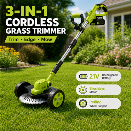 🌿⚡21V 3-in-1 Cordless String Trimmer, Edger & Mini Mower – 2 Batteries Included