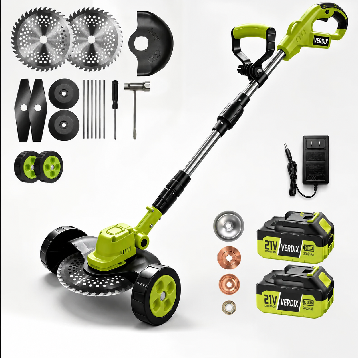 🌿⚡21V 3-in-1 Cordless String Trimmer, Edger & Mini Mower – 2 Batteries Included
