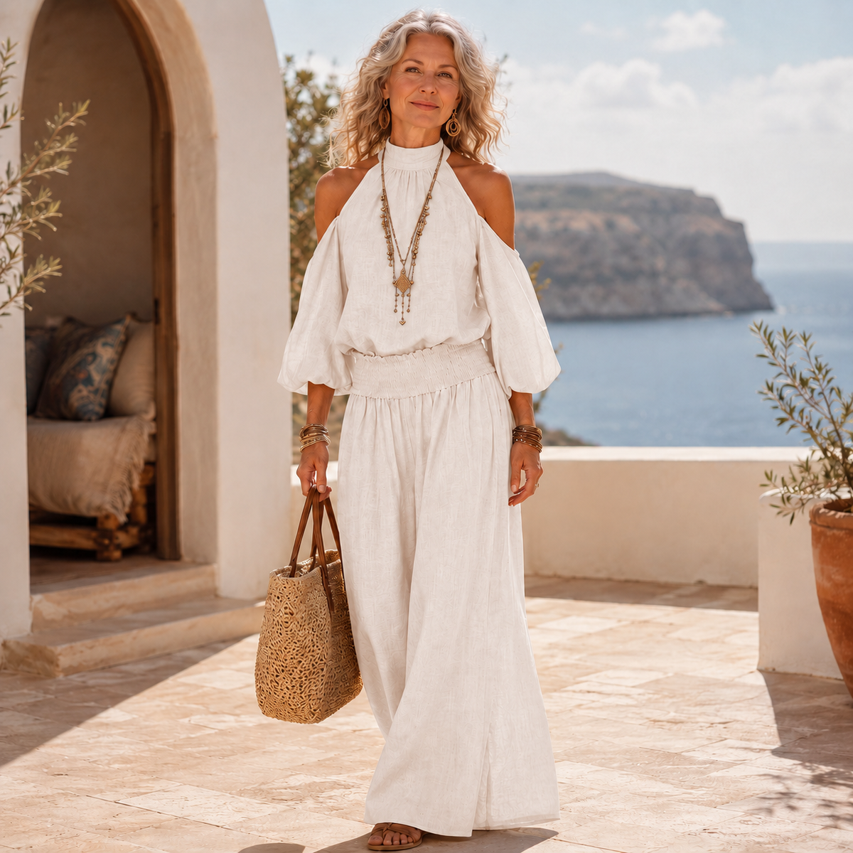 🩵 Halter Cold-Shoulder Two-Piece Vacation Set