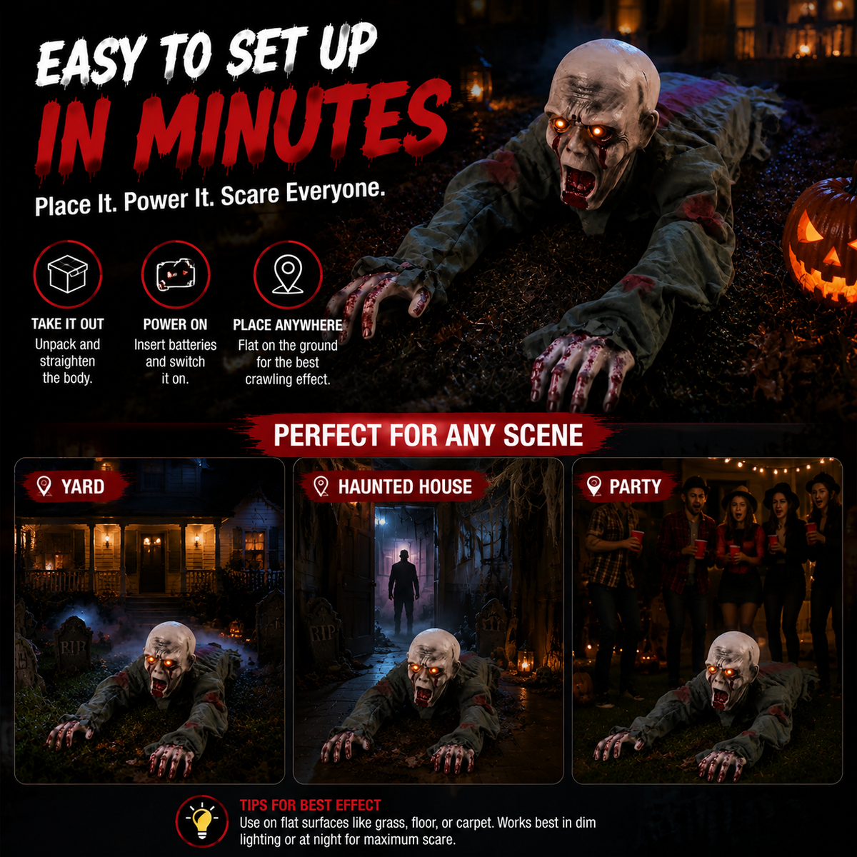 🎃 Limited-Time Halloween Sale | Animated Crawling Ghost with Glowing Eyes – 110cm Horror Decoration