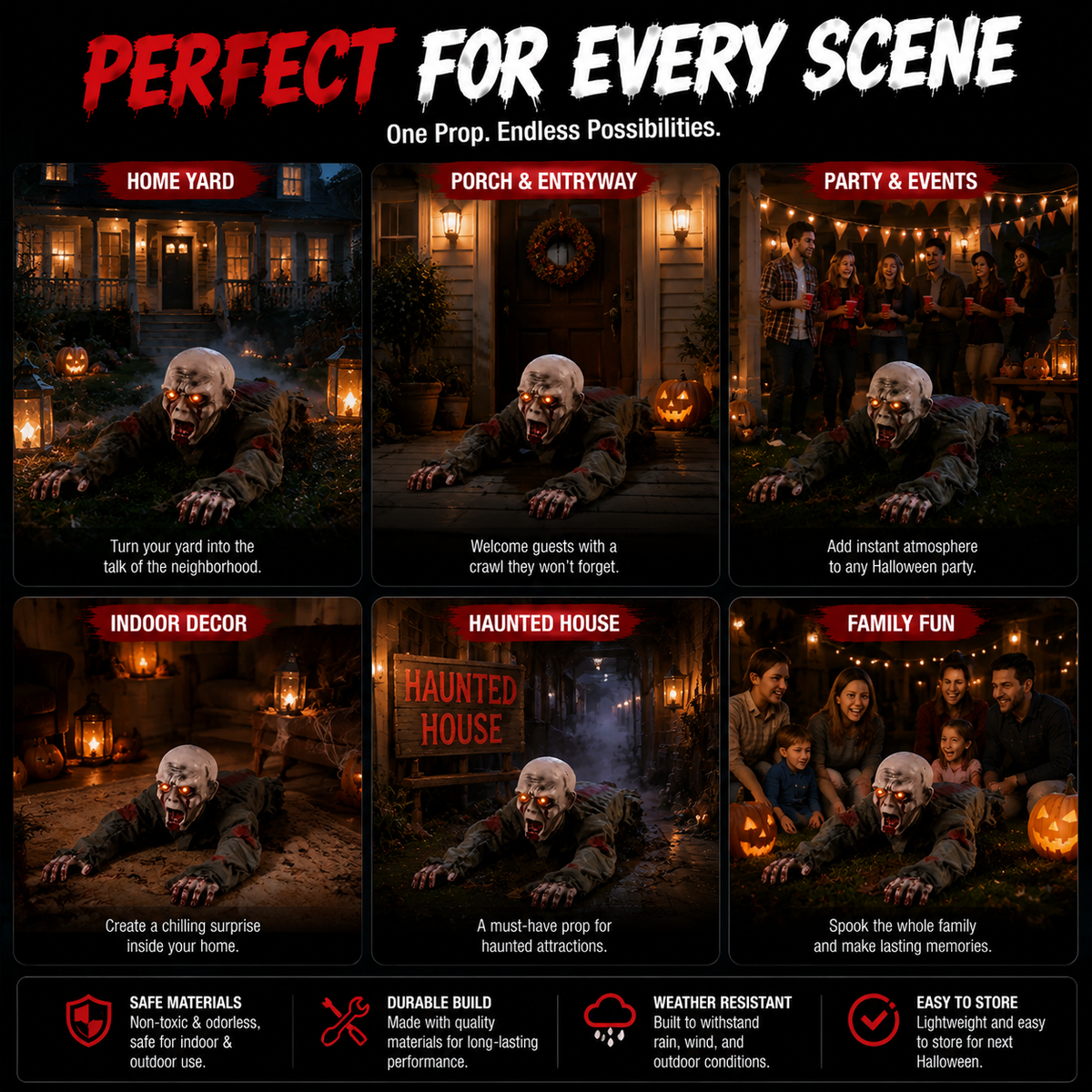🎃 Limited-Time Halloween Sale | Animated Crawling Ghost with Glowing Eyes – 110cm Horror Decoration