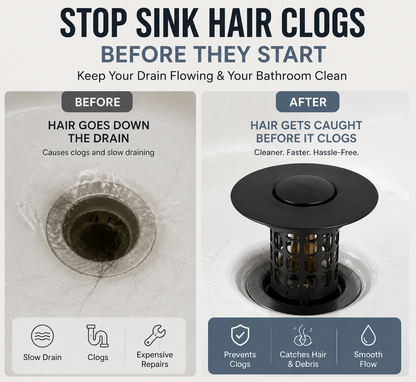🚿 Smart Sink Drain Stopper With Hair Catcher Basket – No More Clogged Drains