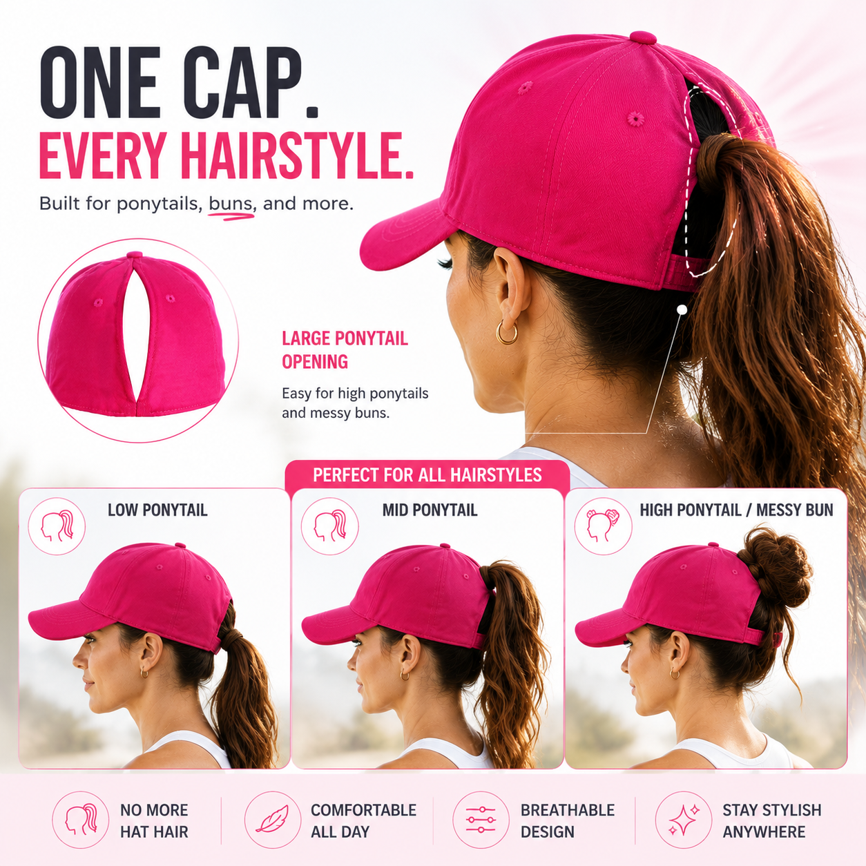🎁LAST DAY 50% OFF | Ponytail Baseball Cap – Made For Ponytails, Built For Everyday Comfort