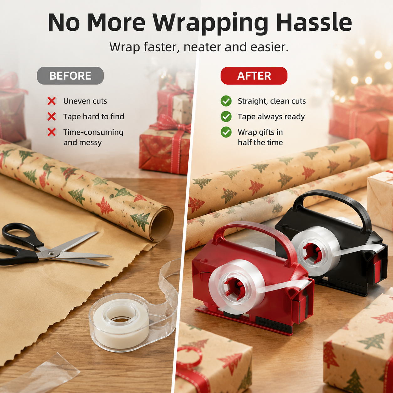 ✂️ 2-in-1 Gift Wrap Cutter | Built-In Tape Dispenser For Easy Wrapping🎁
