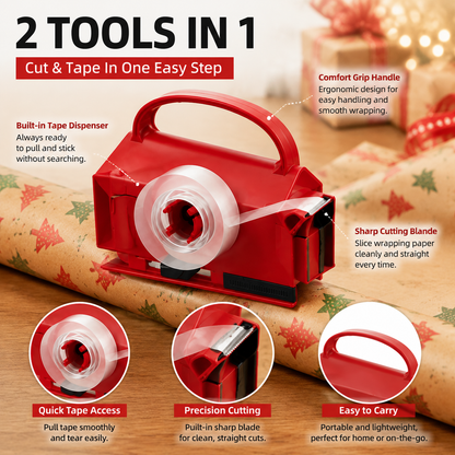 ✂️ 2-in-1 Gift Wrap Cutter | Built-In Tape Dispenser For Easy Wrapping🎁