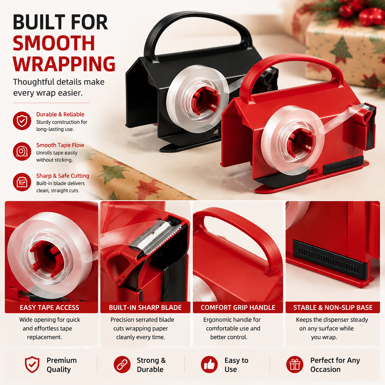 ✂️ 2-in-1 Gift Wrap Cutter | Built-In Tape Dispenser For Easy Wrapping🎁