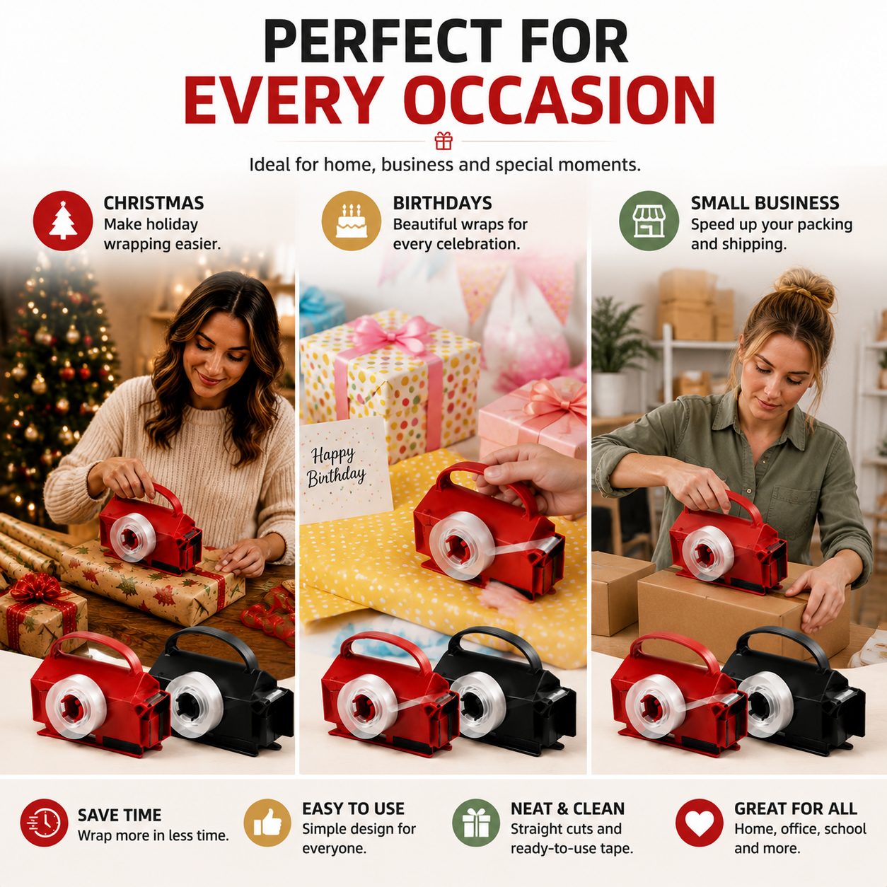 ✂️ 2-in-1 Gift Wrap Cutter | Built-In Tape Dispenser For Easy Wrapping🎁
