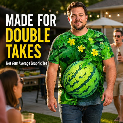 Funny 3D Watermelon Belly T-Shirt – Summer Novelty Graphic Tee