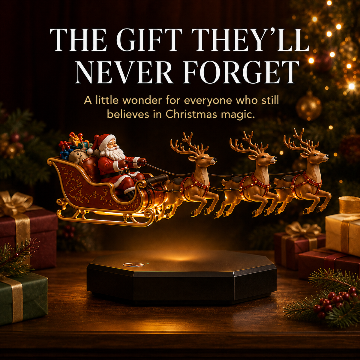 ⚡🎅Floating Santa Sleigh with 3 Reindeer-Magnetic Christmas Magic