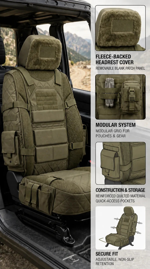 🚗Rugged Truck Seat Cover -Tactical Storage, Seat Protection & All-Day Comfort
