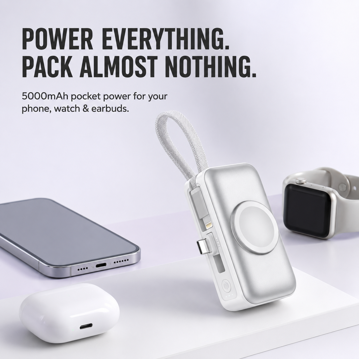 🔋 3-in-1 Mini Power Bank – One Compact Charger For All Your Devices