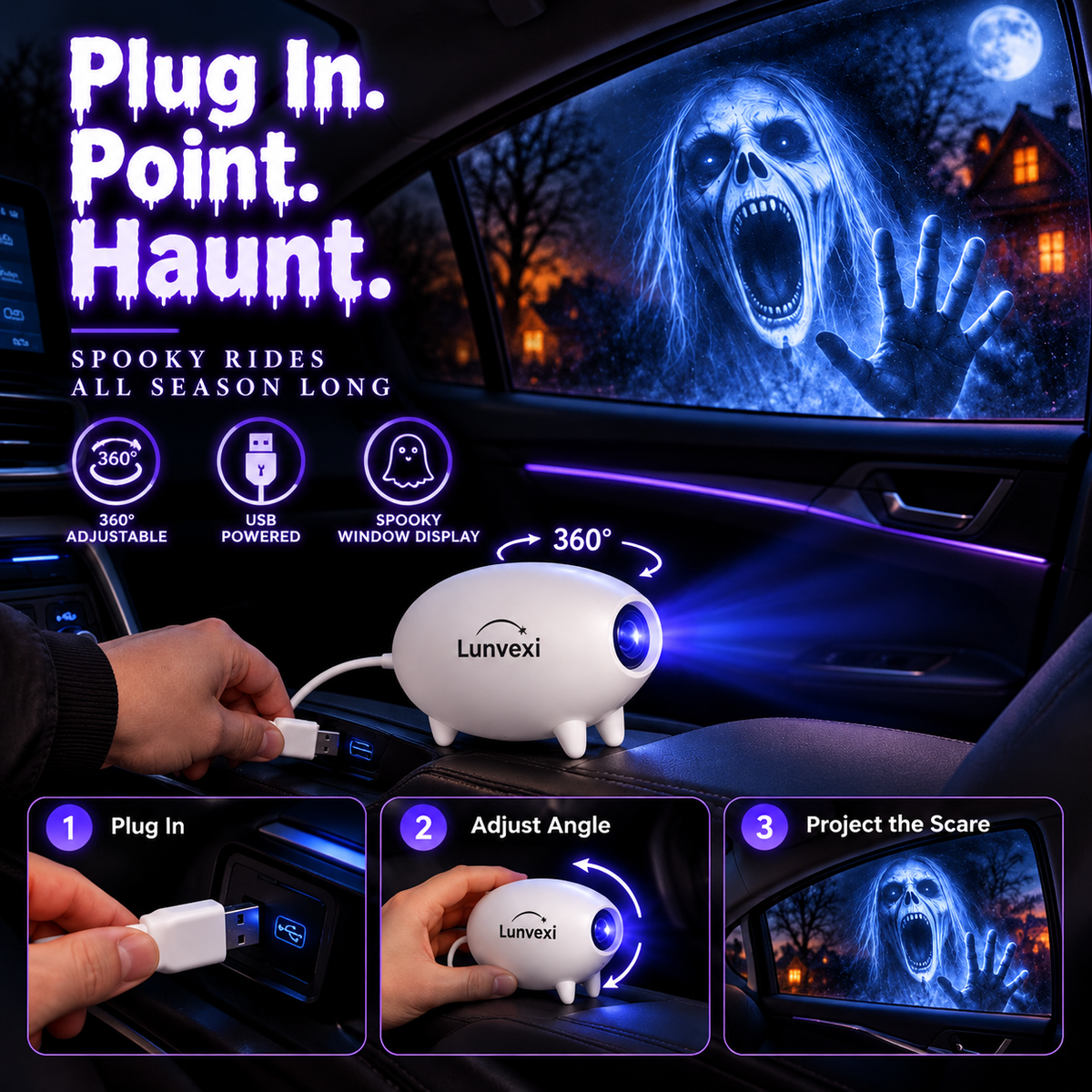 🕷️Halloween Window Projector – 16 Spooky Films, USB Powered