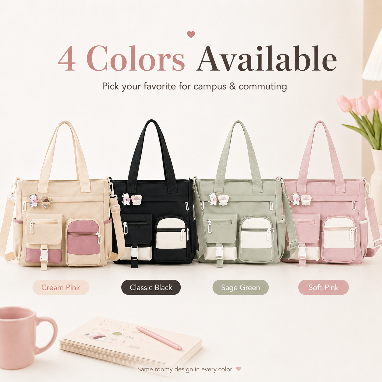 🎀👜Large Canvas Shoulder Bag – Perfect for College, Work & Daily Life