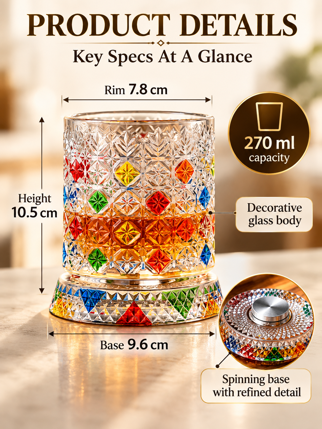 🍸Luxury 360° Spinning Crystal Glass