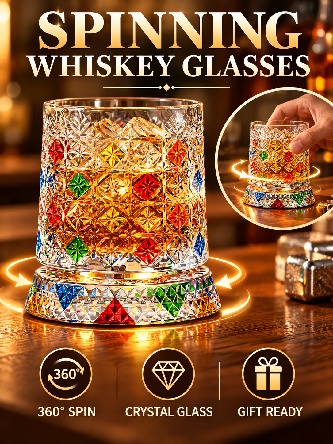 🍸Luxury 360° Spinning Crystal Glass