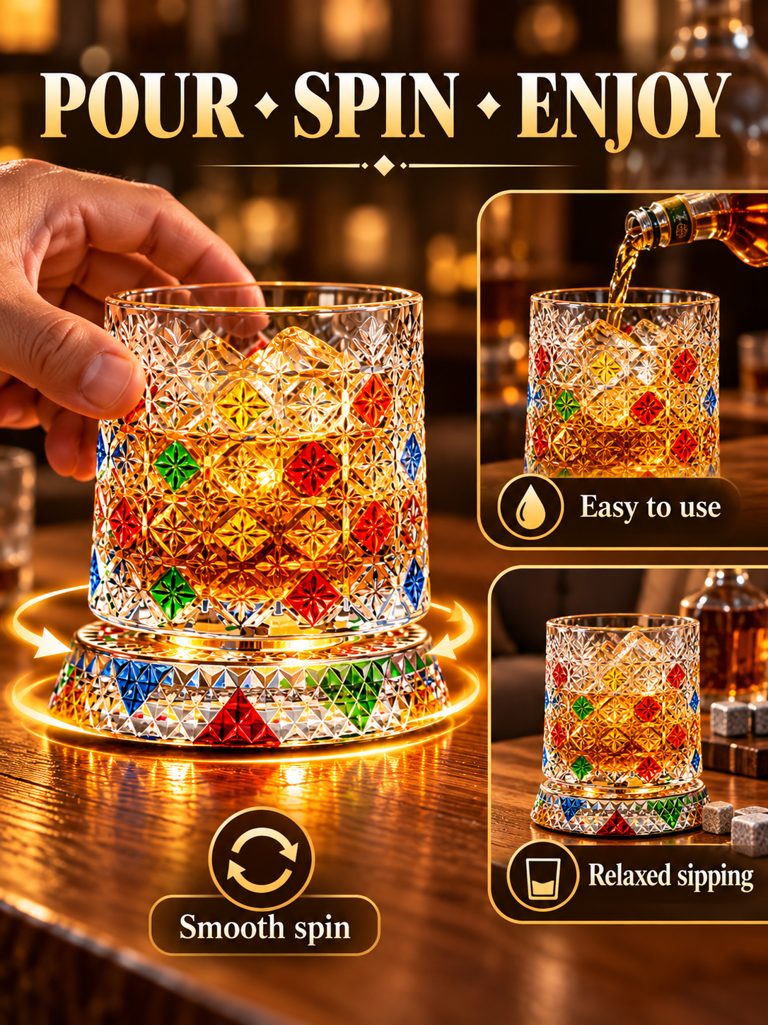 🍸Luxury 360° Spinning Crystal Glass