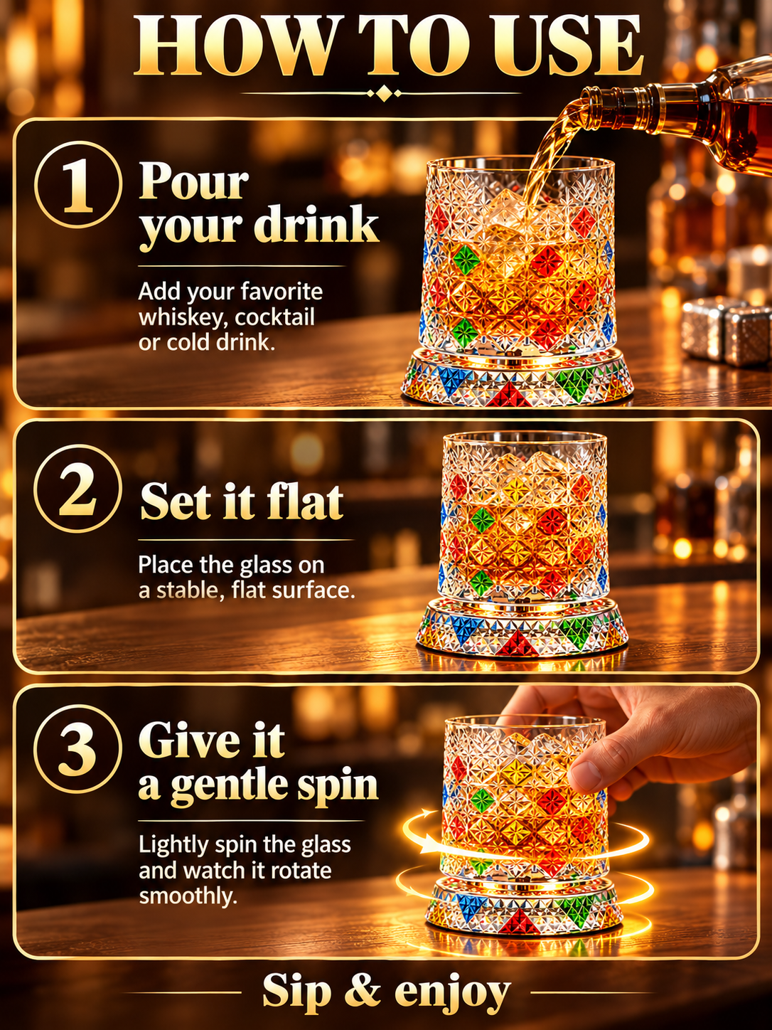 🍸Luxury 360° Spinning Crystal Glass