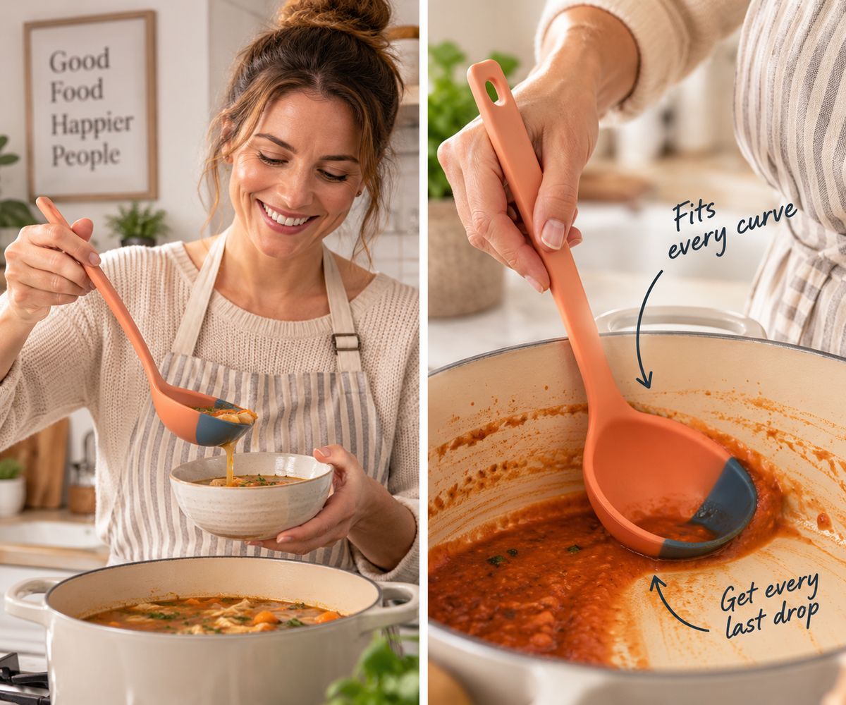 🥄 Flex-Edge Silicone Ladle – Scoop, Scrape & Measure in One