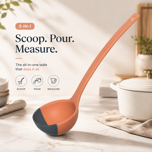 🥄 Flex-Edge Silicone Ladle – Scoop, Scrape & Measure in One