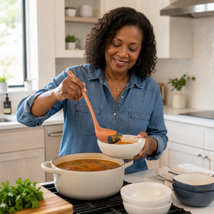 🥄 Flex-Edge Silicone Ladle – Scoop, Scrape & Measure in One