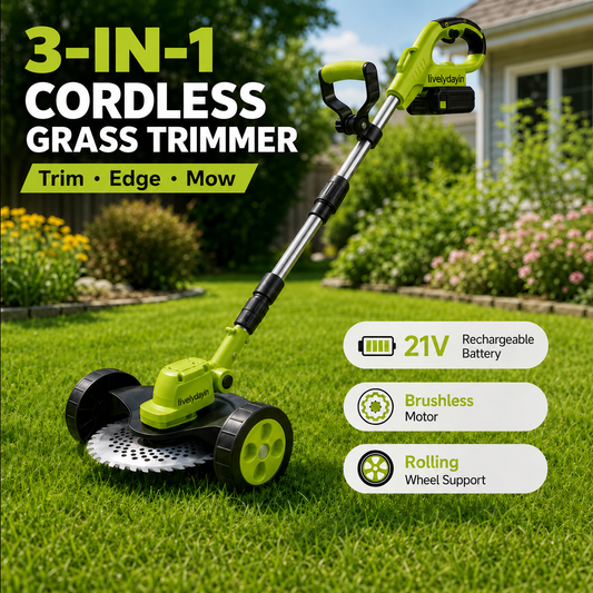 🌿⚡21V 3-in-1 Cordless String Trimmer, Edger & Mini Mower – 2 Batteries Included
