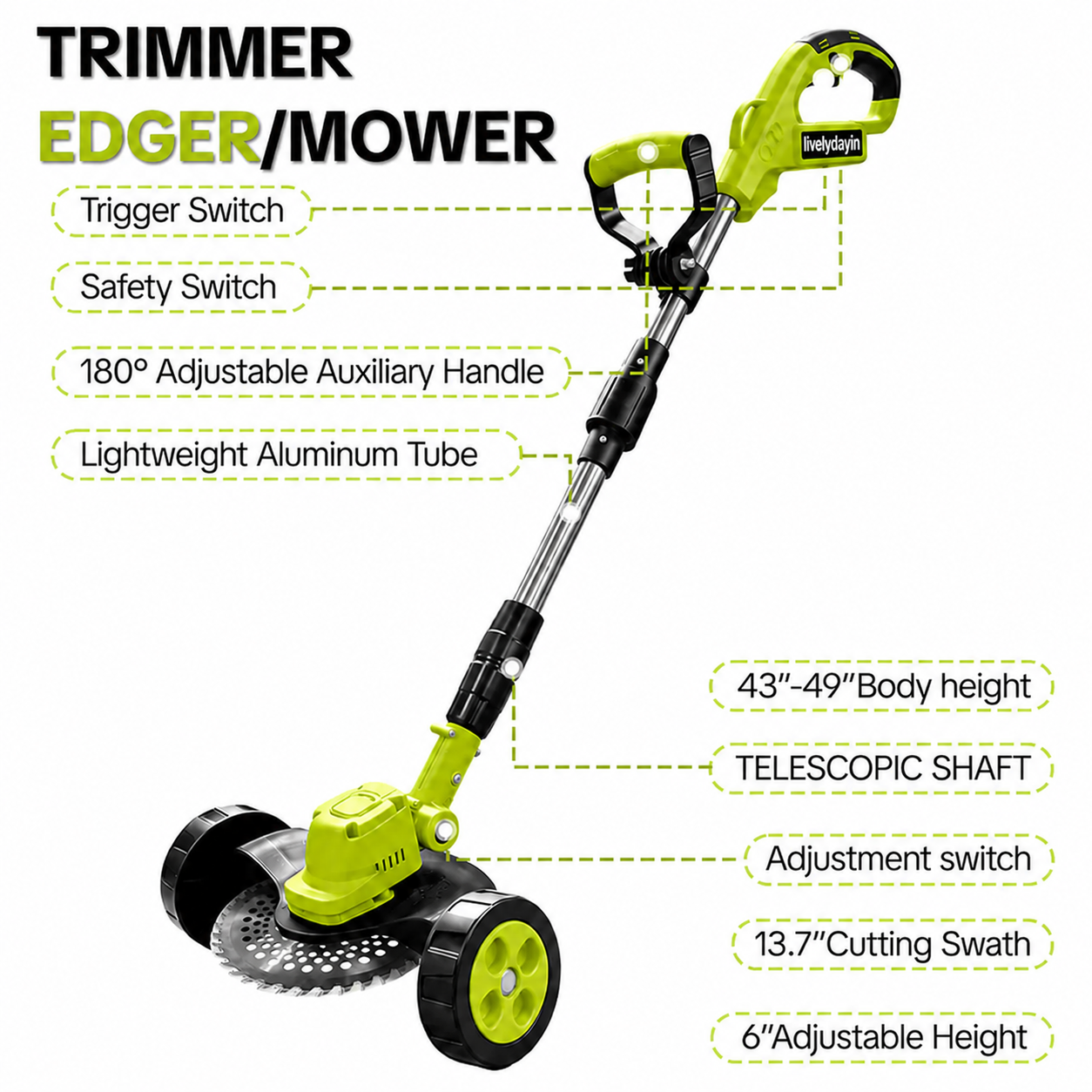 🌱21V 3-in-1 Cordless String Trimmer, Edger & Mini Mower – 2 Batteries Included