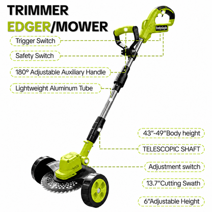 🌱21V 3-in-1 Cordless String Trimmer, Edger & Mini Mower – 2 Batteries Included