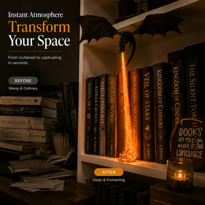 🐉 Fire-Breathing Dragon Bookshelf Lamp – Fantasy LED Shelf Decor