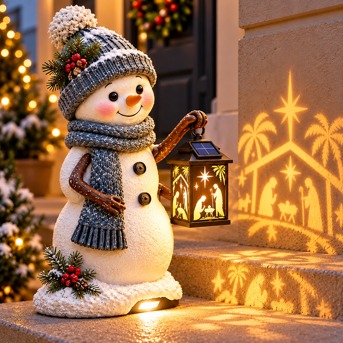 🎉⛄ Last Day 49% Snowman Nativity Glow™ – Solar Christmas Step Light with Holy Family Projection🎉