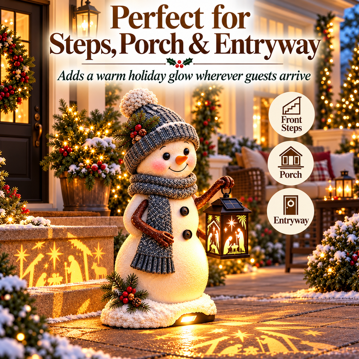 🎉⛄ Last Day 49% Snowman Nativity Glow™ – Solar Christmas Step Light with Holy Family Projection🎉