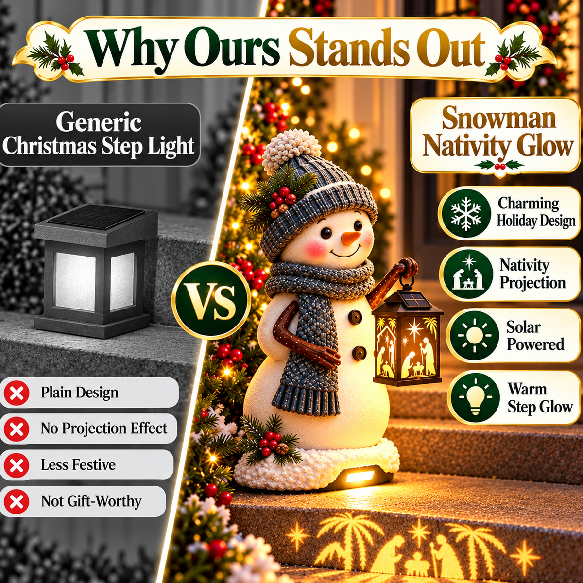 🎉⛄ Last Day 49% Snowman Nativity Glow™ – Solar Christmas Step Light with Holy Family Projection🎉