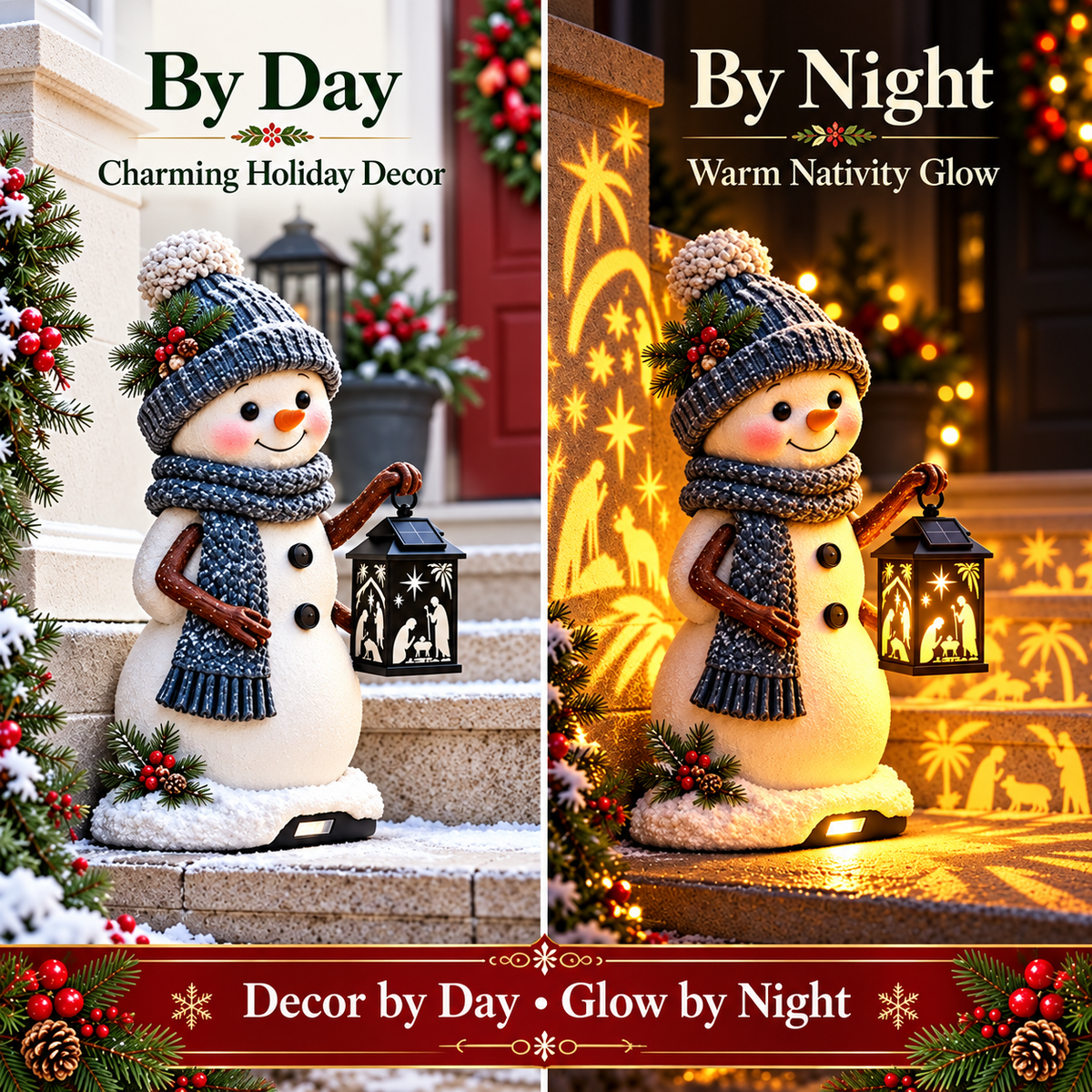 🎉⛄ Last Day 49% Snowman Nativity Glow™ – Solar Christmas Step Light with Holy Family Projection🎉