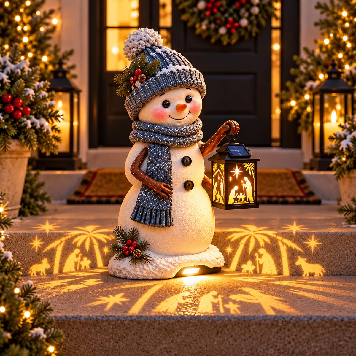 🎉⛄ Last Day 49% Snowman Nativity Glow™ – Solar Christmas Step Light with Holy Family Projection🎉