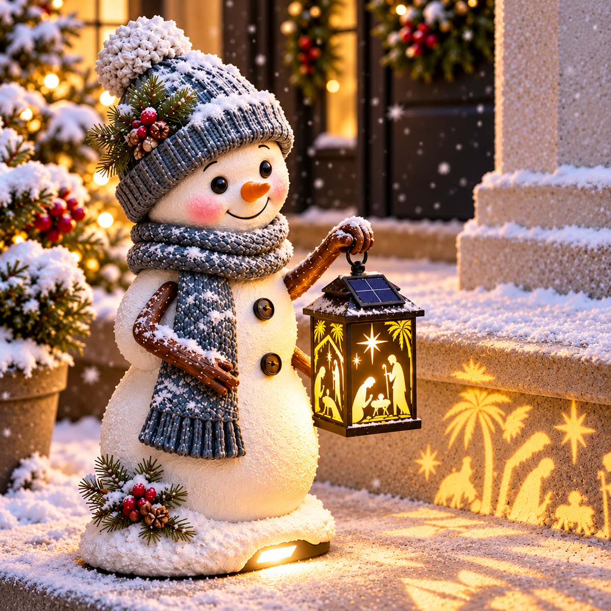 🎉⛄ Last Day 49% Snowman Nativity Glow™ – Solar Christmas Step Light with Holy Family Projection🎉