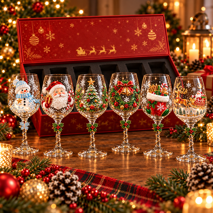 🎄🍷 3D Christmas Wine Glass Set – Magical Holiday Glassware & Festive Gift! 🎁✨