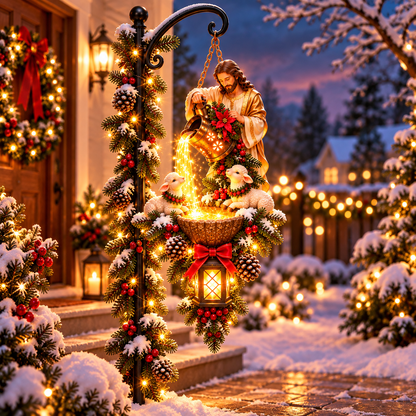 🎀🔥Last Day 50% OFF-✝️✨ Jesus Blessing Hanging Fountain – Lighted Christian Christmas Garden Decor