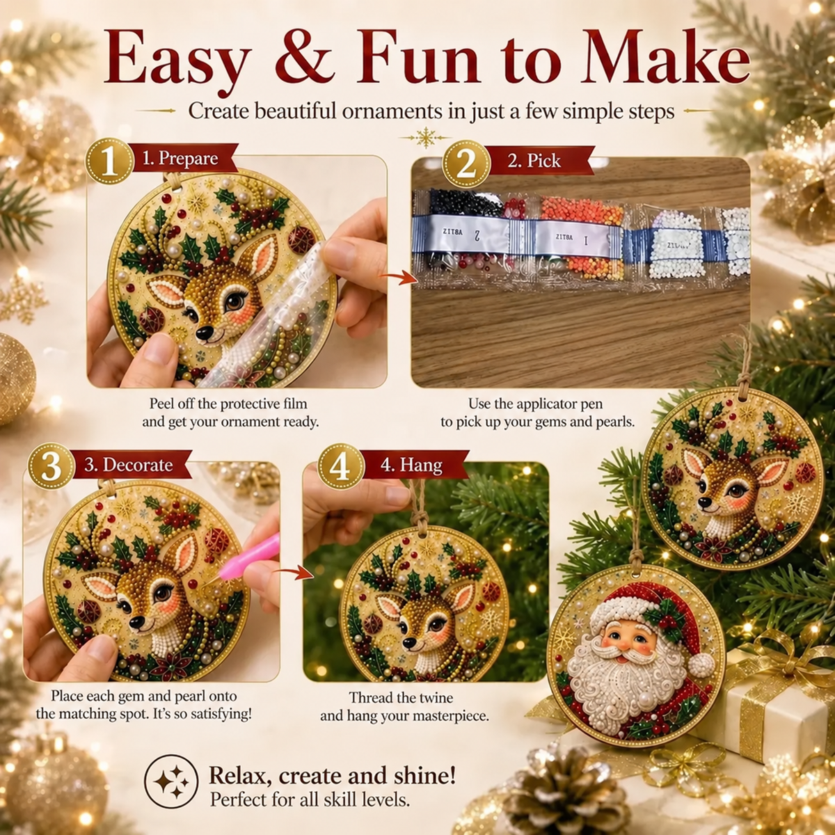 🎨Christmas DIY Diamond Painting Ornaments Kit – Xmas Tree Hanging Craft Decoration