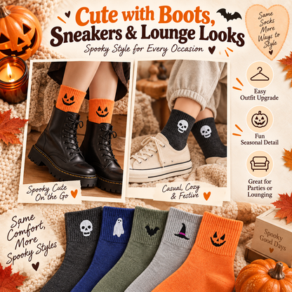🎃 Women's 5-Pair Halloween Crew Socks Set – Cute Spooky Styles for Cozy Fall Days
