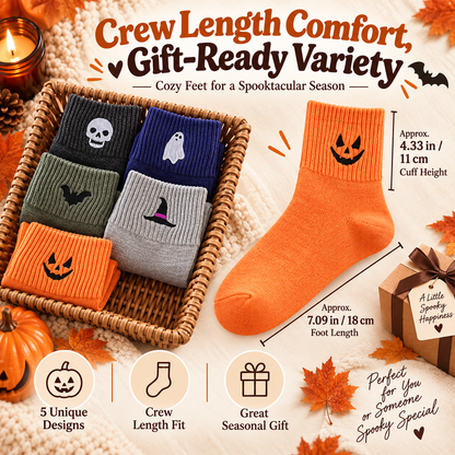 🎃 Women's 5-Pair Halloween Crew Socks Set – Cute Spooky Styles for Cozy Fall Days