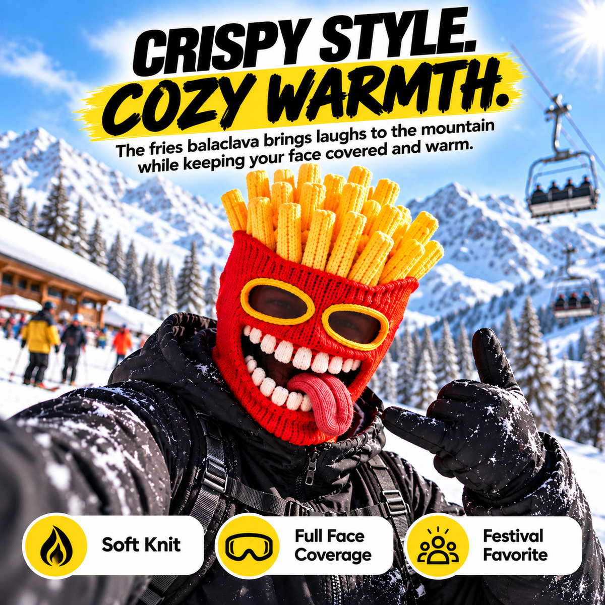 😜 Funny Food Knit Balaclava – Warm Full-Face Ski Mask for Winter Adventures