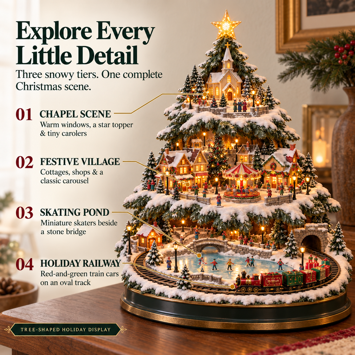 ✨ Christmas Village Lightscape Tree – Glowing Train, Carousel & Winter Wonderland 🎄🚂