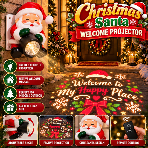 ✨🎅 Santa Christmas Welcome Projector – Festive Doorway Light with Remote Control🎅 ✨