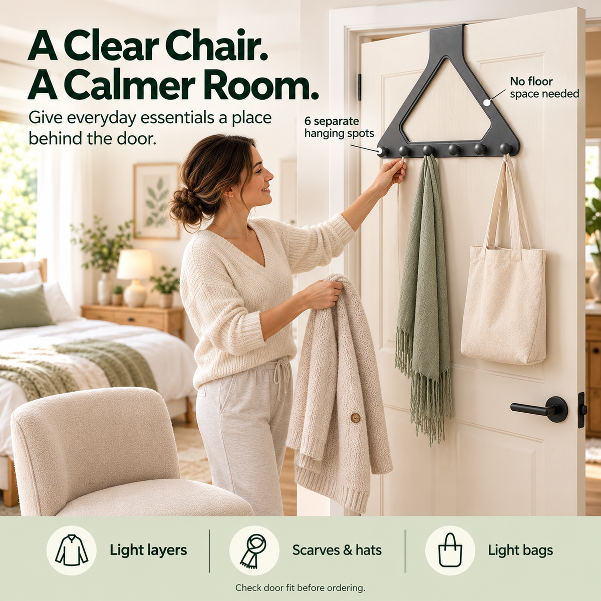 🚪 6-Hook Over-the-Door Organizer – No-Drill Space-Saving Hanging Rack ✨