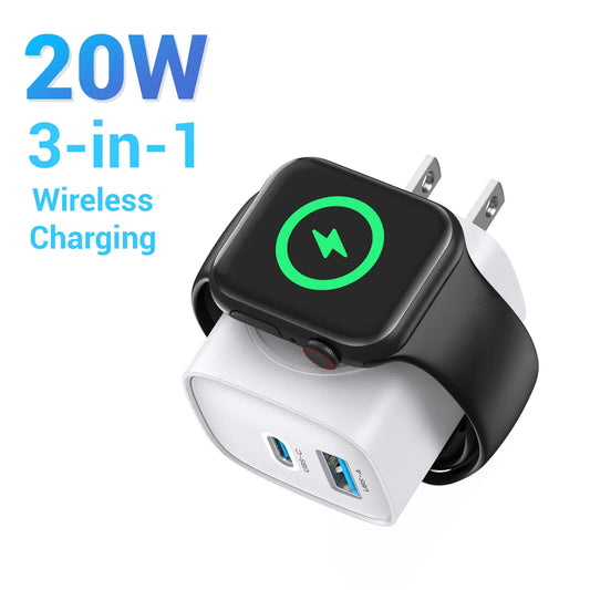 3-in-1 Magnetic Apple Watch & iPhone Charger | 20W USB-C Fast Charger