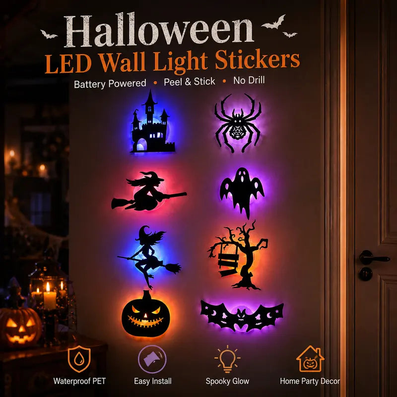 🎃Halloween LED Silhouette Wall Light Stickers, Battery Powered Peel