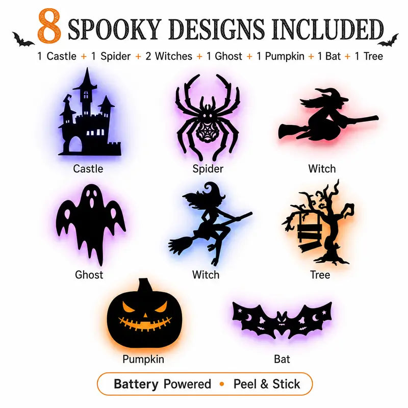 🎃Halloween LED Silhouette Wall Light Stickers, Battery Powered Peel