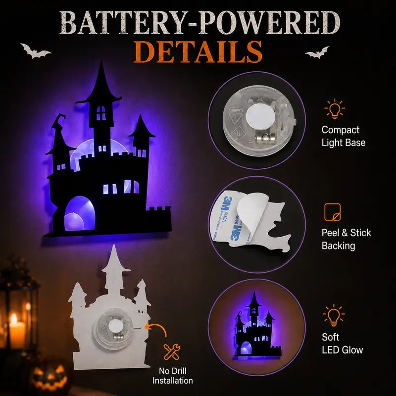 🎃Halloween LED Silhouette Wall Light Stickers, Battery Powered Peel